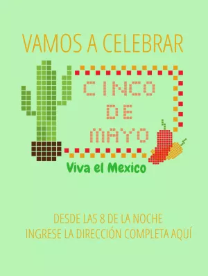 Invitación de Cinco de Mayo Pixelada con Cactus para Editar