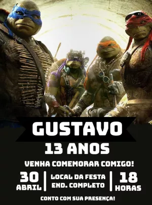 Convite de Aniversário Tartarugas Ninja para Editar Online