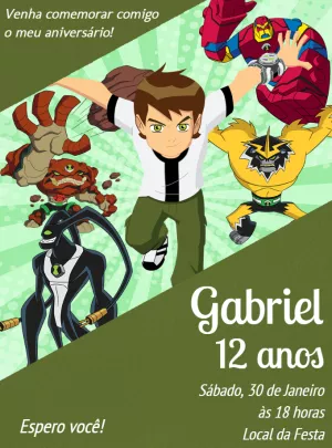 Convite de Aniversário Ben 10 com Aliens para Editar Online