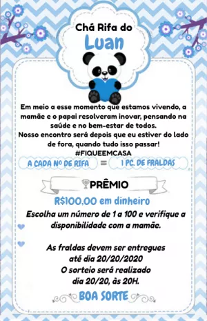 Convite Chá Rifa Panda Menino Fofo para Editar Online