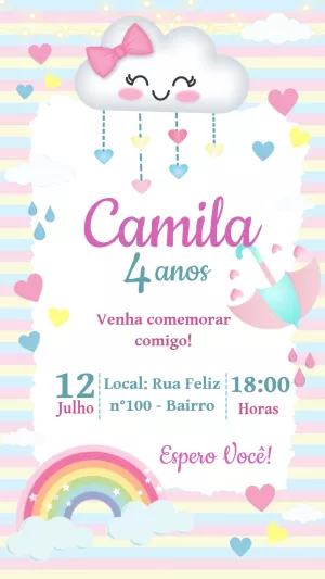 Convite Aniversário Chuva de Amor para Editar Online
