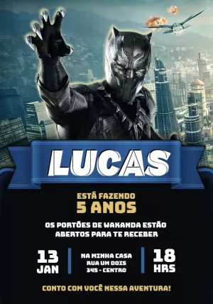 Convite de Aniversário Pantera Negra Wakanda para Editar