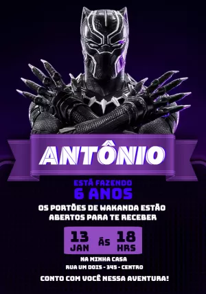 Convite Aniversário Pantera Negra Wakanda para Editar Online