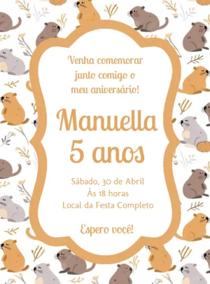 Convite Aniversário Capivara Fofa para Editar Online