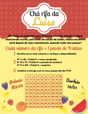 Convite Chá Rifa Piquenique com Frutas para Editar Online