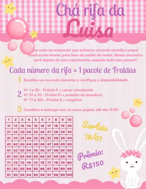 Convite Chá Rifa Coelhinha Rosa para Editar Online