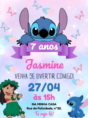 Convite de Aniversário Lilo e Stitch para Editar Online