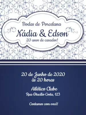 Convite Bodas de Porcelana Clássico para Editar Online