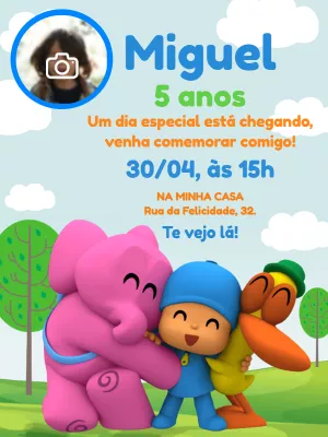 Convite Aniversário Pocoyo com Foto para Editar Online