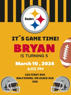 Steelers Football Birthday Invitation to Edit Online