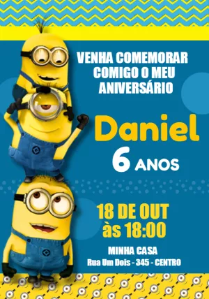 Convite de Aniversário Minions para Editar Online