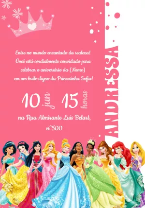 Invitación de cumpleaños Princesas – Estático – Beatriz Lopes dos Anjos