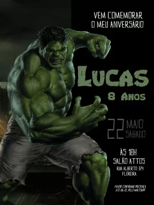 Convite de Aniversário Incrível Hulk para Editar Online
