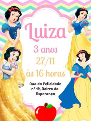 Convite Aniversário Branca de Neve para Editar Online