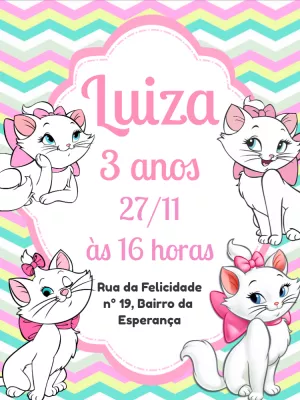 Convite de Aniversário Gata Marie para Editar Online