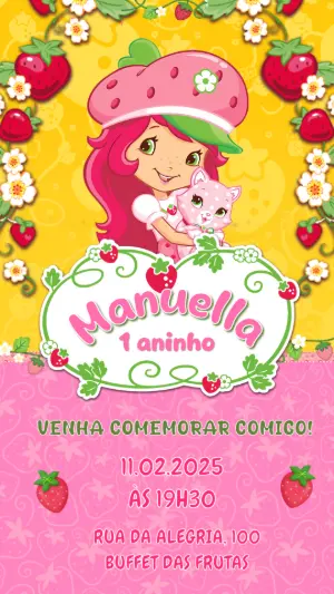Convite de Aniversário da Moranguinho para Editar Online
