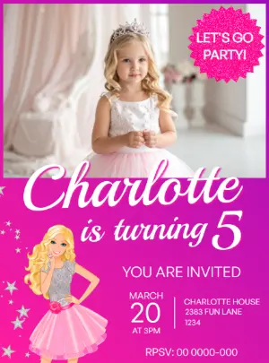 Editable Pink Barbie Birthday Invitation with Photo