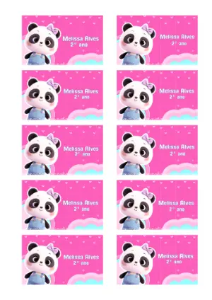 Etiqueta Escolar Digital Panda Fofa para Personalizar