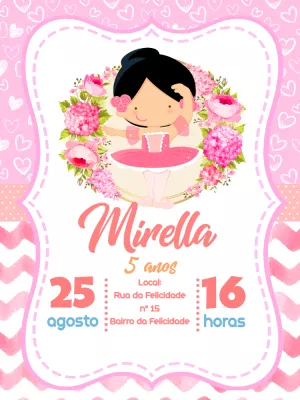 Convite Aniversário Bailarina Rosa para Editar Online