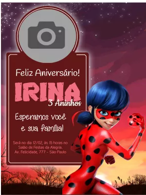 Convite Miraculous Ladybug com Foto para Editar Online