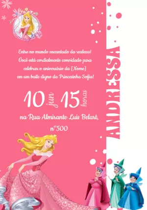 Convite Aniversário Princesa Aurora para Editar Online
