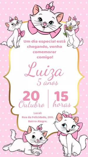 Convite de Aniversário Gatinha Marie para Editar Online