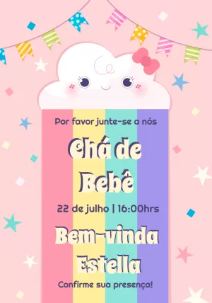 Convite Chá de Bebê Arco Íris Fofo para Editar Online