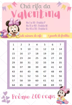 Cartela de Chá Rifa Minnie Baby Rosa para Editar Online