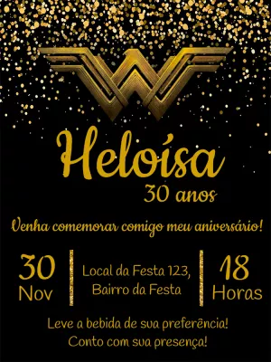 Convite Aniversário Mulher Maravilha Dourado para Editar