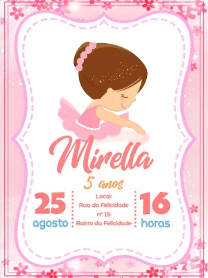 Convite Aniversário Bailarina Delicada para Editar Online