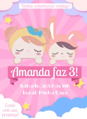 Convite de Aniversário Boneca Metoo para Editar Online