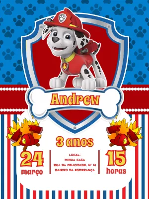 Convite de Aniversário Marshall Patrulha Canina para Editar