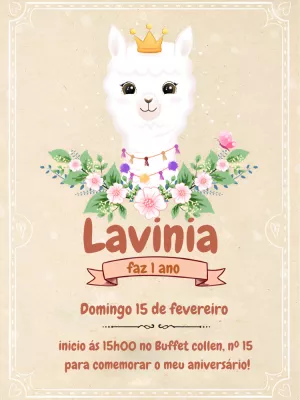 Convite de Aniversário Lhama Fofa para Editar Online