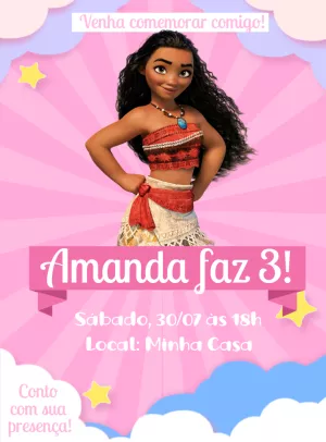 Convite de Aniversário Moana para Editar Online