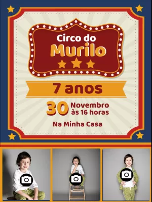 Convite Aniversário Circo com Foto para Editar Online
