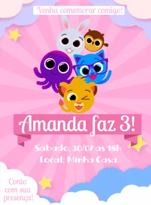 Convite de Aniversário Bolofofos com Personagens para Editar
