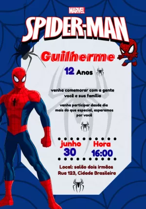 Convite Aniversário Homem Aranha Editável Online