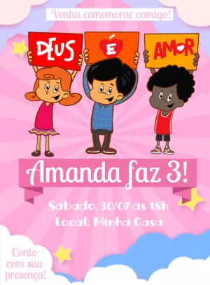 Convite Aniversário Três Palavrinhas para Editar Online