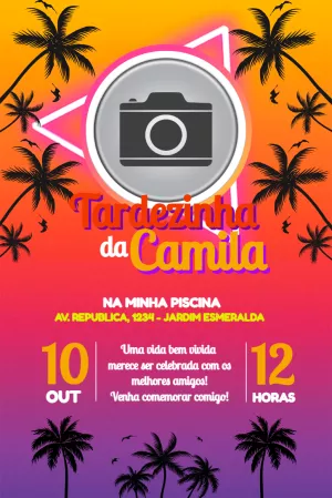 Convite Aniversário Tardezinha com Foto para Editar Online