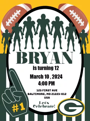 Editable Football Birthday Invitation with Packers Theme