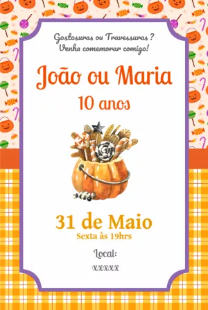 Convite de Aniversário Halloween com Doces para Editar Online