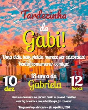 Convite de Aniversário Tardezinha Pôr do Sol para Editar Online
