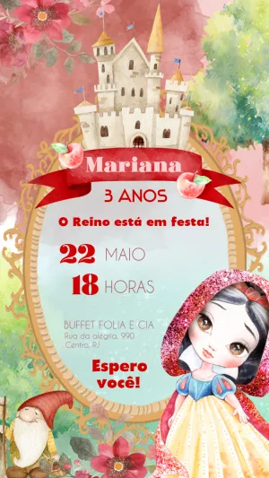 Convite Aniversário Branca de Neve para Editar Online