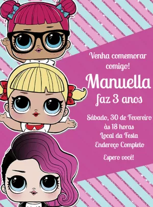 Convite Aniversário Bonecas LOL Surprise para Editar Online