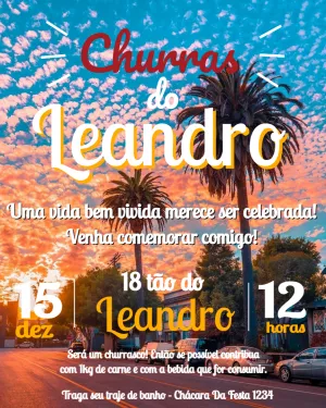 Convite Aniversário Tardezinha com Churrasco para Editar Online