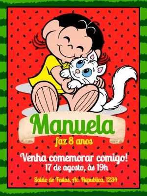 Invitation d'anniversaire Turma da Mônica – Statique – C&B artes