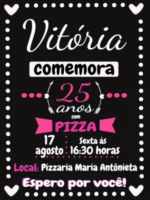 Convite de Aniversário Tema Pizza para Editar Online