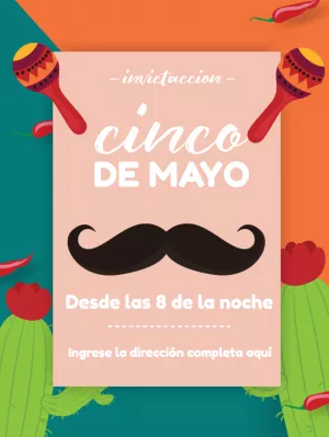 Invitación de Cinco de Mayo con Bigote para Editar Online