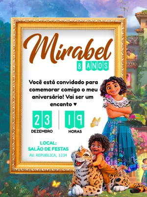 Convite de Aniversário Encanto com Personagens para Editar