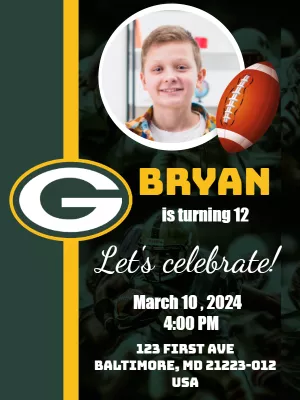 Editable Football Birthday Invitation with Photo Template